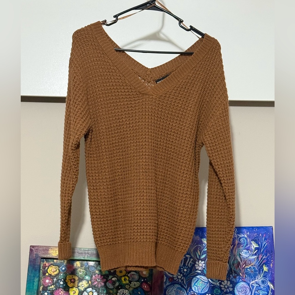 moon & madison Tan V-Neck Sweater